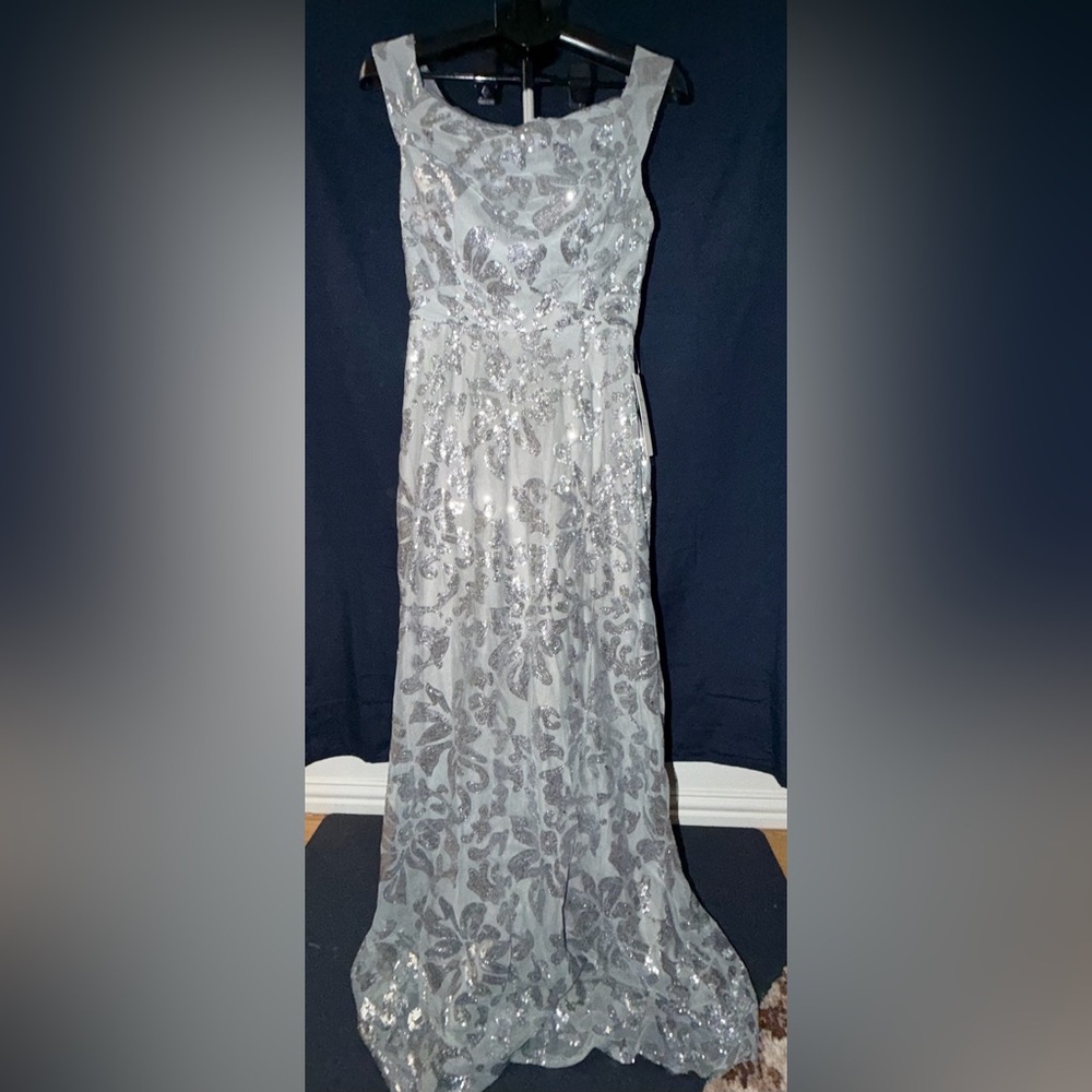 Silver Sequin Embellished Prom Dress - Women's Formal Gown